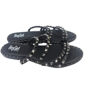 Corkys Hey Girl Beach Please Black Studded Slip-on Strappy Sandal Women's 11